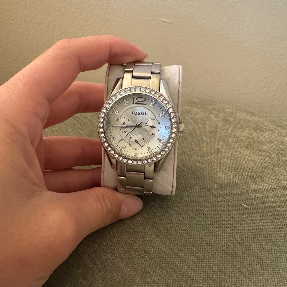 Fossil Silver Watch with Crystal Accents
